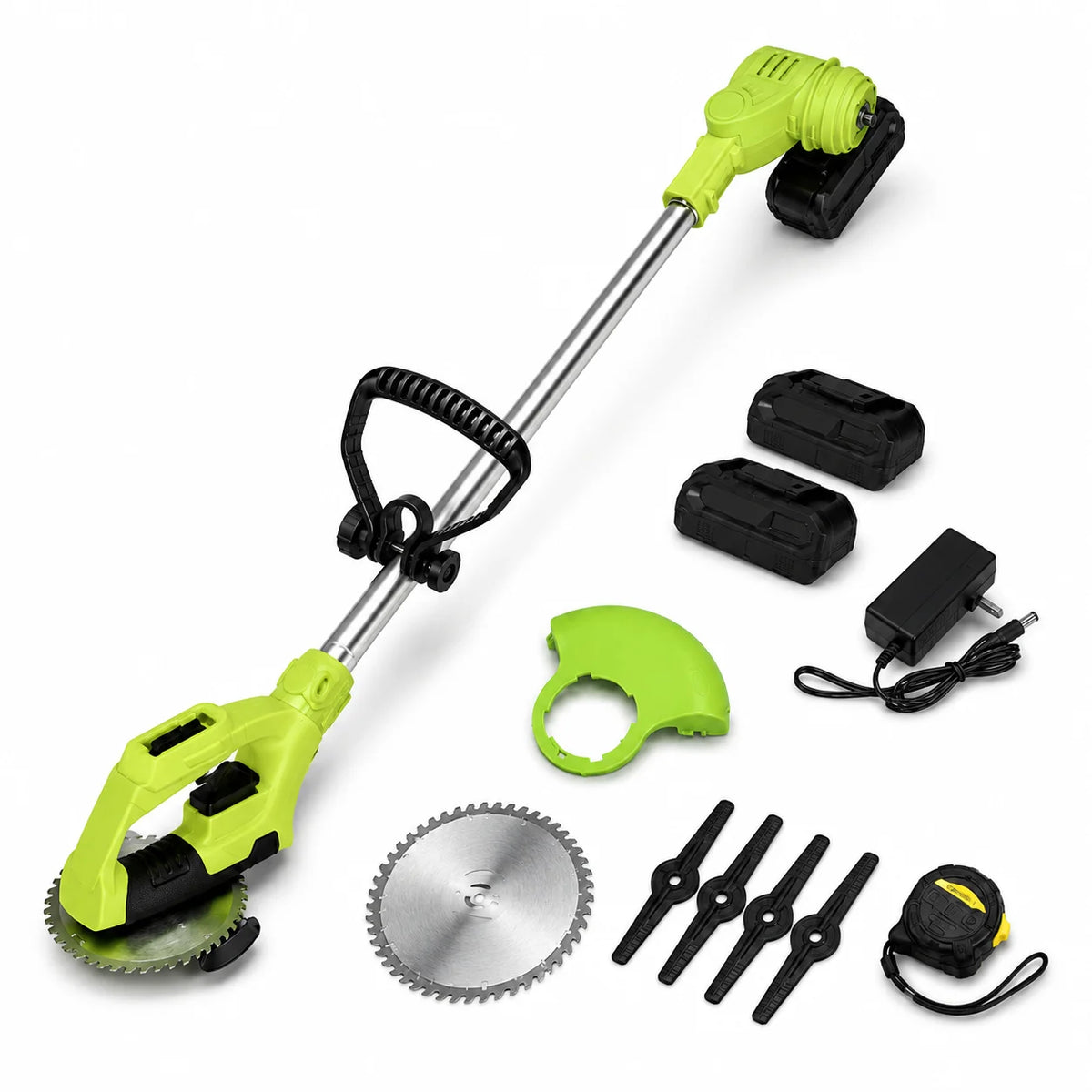 Tolife Cordless Weed Wacker String Trimmer, 2×2000mAh Battery Powered Electric Grass Trimmer, Adjustable Telescopic Pole Weed Eater with Metal Saw Blades, Full Accessory Kit for Lawn Yard Garden Weed Grass Cutting