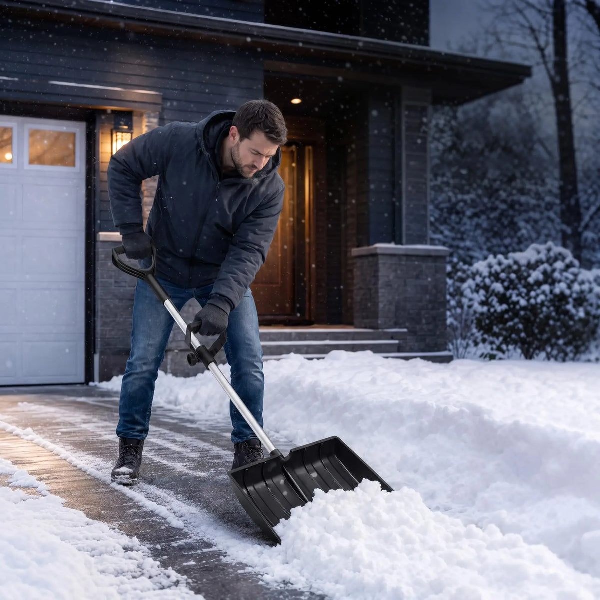 Heavy Duty Ergonomic Snow Pusher With Metal Cutting Edge