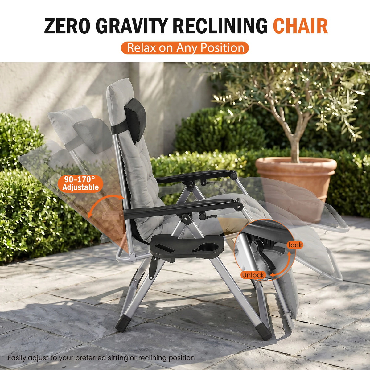 JHK Zero Gravity Reclining Camping Chair With Cushion Cup Holder