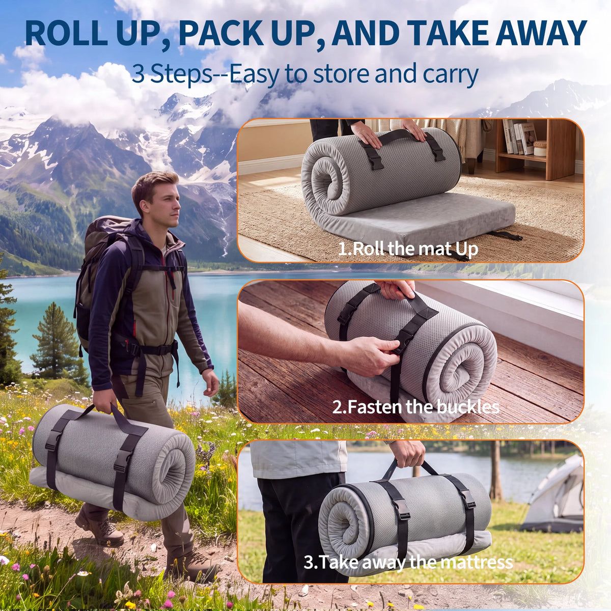Portable Roll Up Memory Foam Camping Sleeping Pad for Travel