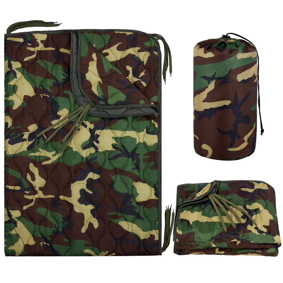 Camouflage Camping Blanket, 78.7"×55.1" Waterproof Warm Outdoor Quilted Throw, Lightweight Compact Puffer Blanket with Carry Bag for Camping Hiking Travel Hunting