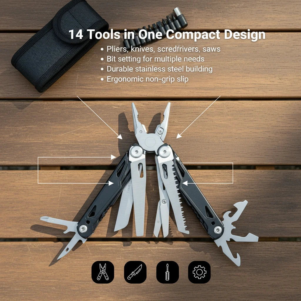 27 in 1 Multitool Pliers - Stainless Steel Survival Tool with Screwdriver/Saw/Spring Scissors for Camping, Fishing, Hiking (Nylo