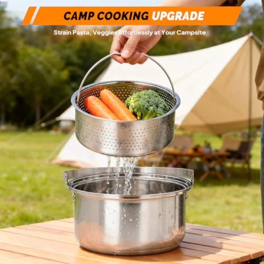 Lightweight Stainless Steel Camping Cookware Set With Carry Bag