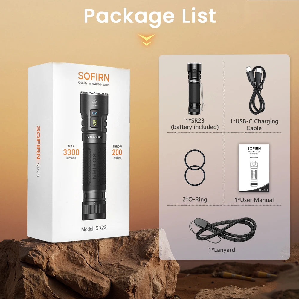 Sofirn SR23 Rechargeable UV Flashlight With Dual Switch Magnetic Tailcap