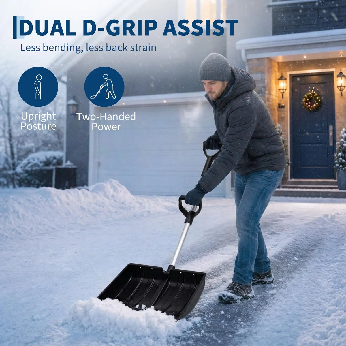 Heavy Duty Ergonomic Snow Pusher With Metal Cutting Edge