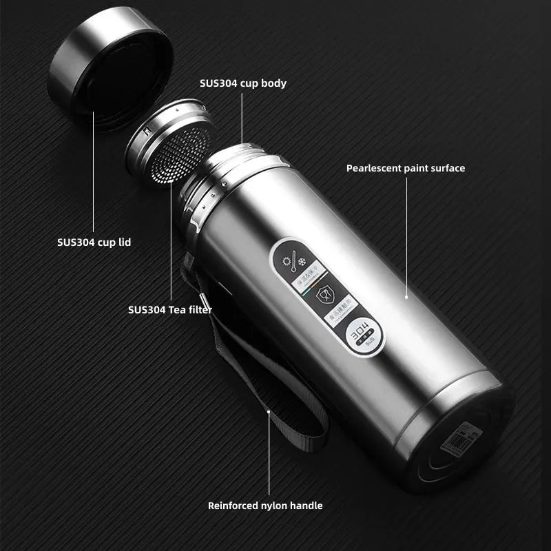 SoftAura Stainless Steel Thermos Bottle LED Temperature Display 500ML- 1L Sus304 Vacuum Flask Portable Cup 2026 New