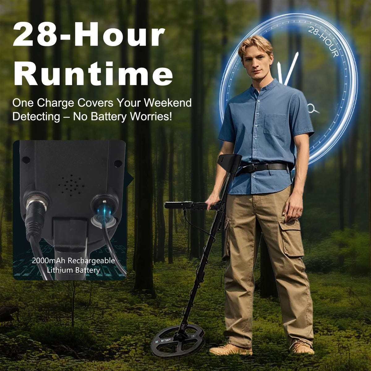 DIHO H50 Rechargeable Metal Detector for Adults - 4000mAh High Capacity - 12 Inch Deep Depth Professional Gold Detector Double-D Waterproof Coil for Beach,Higher Accuracy Metal Detector with 6 Detection Modes