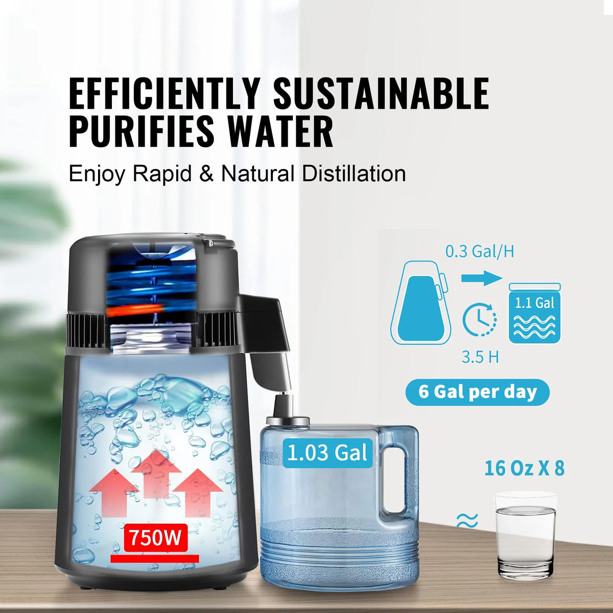 SucceBuy Stainless Steel Countertop Water Distiller Purifier