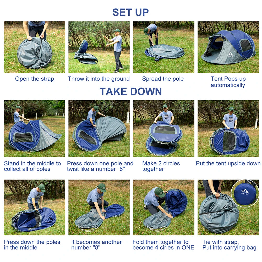 Night Cat Pop-up Camping Tent: 2 Person Tent Waterproof Instant Easy Setup Family Tent