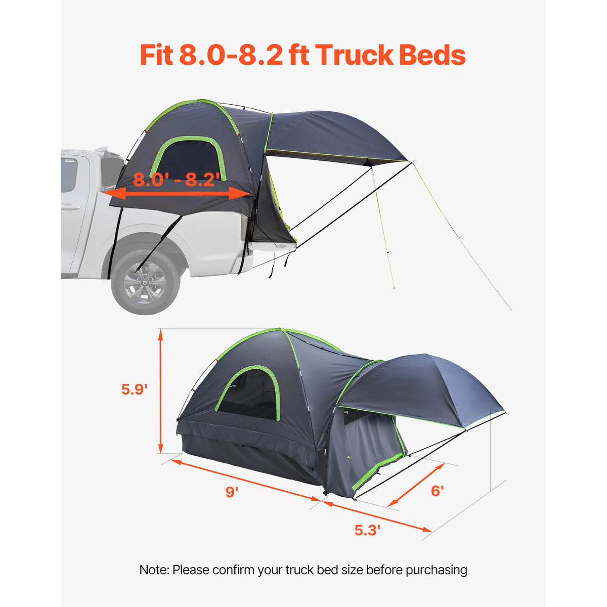 SucceBuy Pickup Truck Tent for Camping Waterproof PU2000 2-3 Person Truck Bed Tent Truck Bed Camper Shell with Expandable Awning