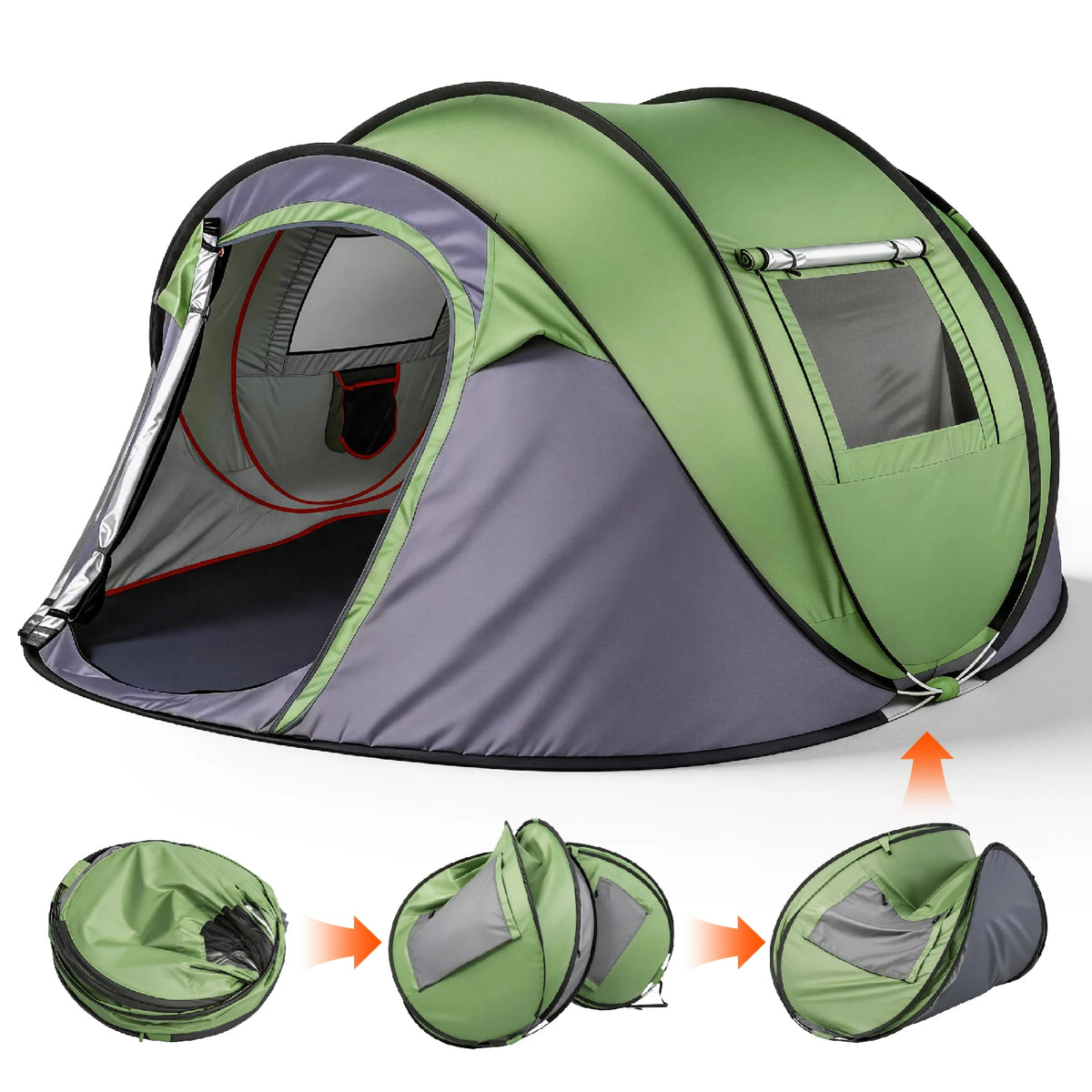 Instant Pop Up Waterproof Family Camping Tent With Front Awning