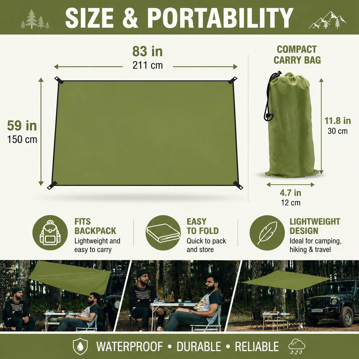 Outdoor Waterproof Camping Tarp Shelter With Grommets For Hiking and Camping