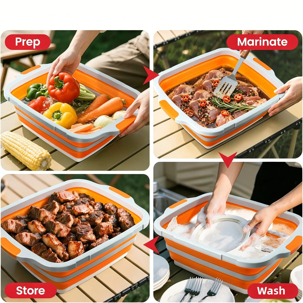 Portable Collapsible Food Prep Tub With Lid And Cutting Board