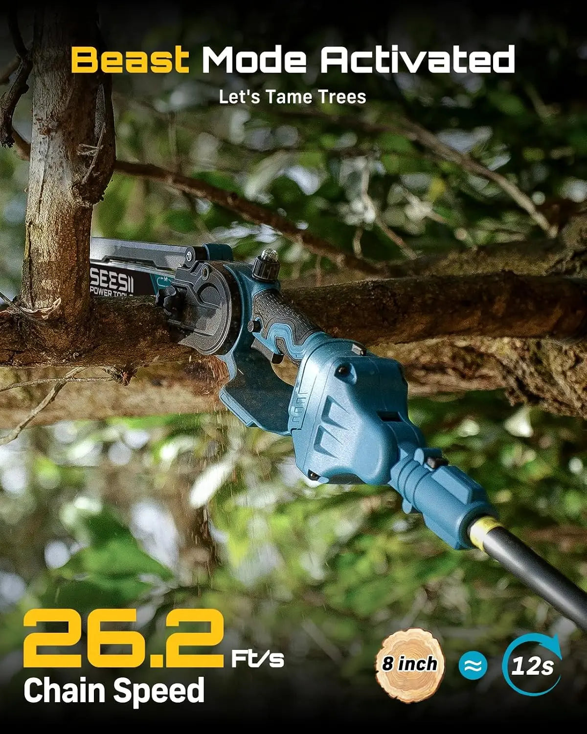 Seesii Cordless Brushless Telescopic Pole Chainsaw for Tree Trimming
