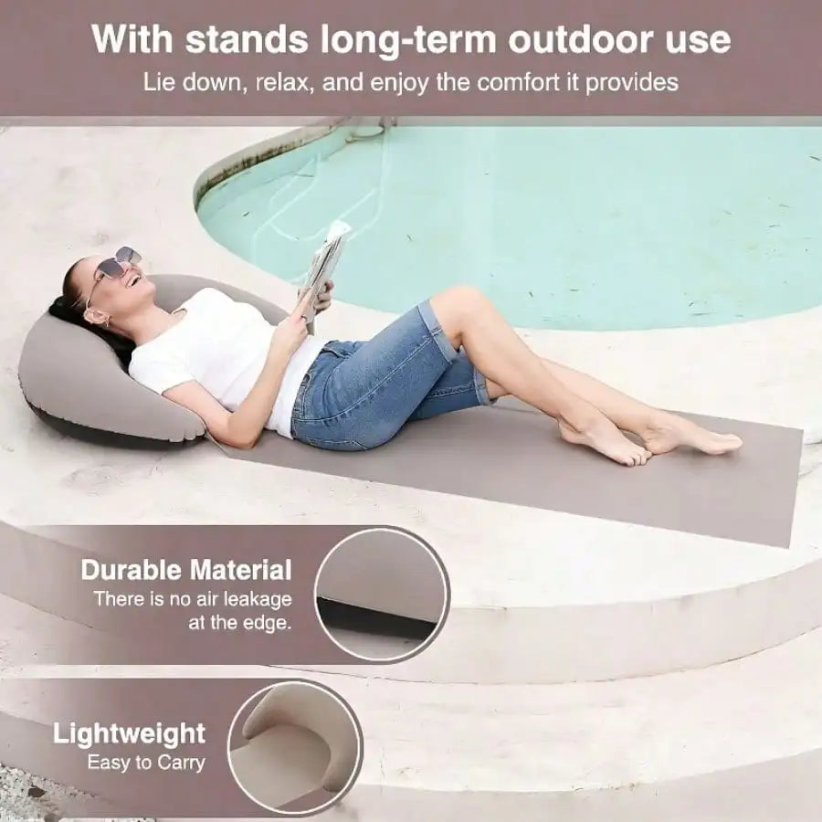 Inflatable Flocking Beach Mat with Integrated Pillow Headrest