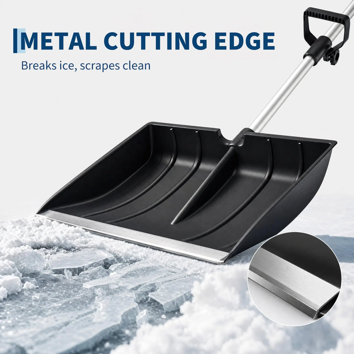 Heavy Duty Ergonomic Snow Pusher With Metal Cutting Edge