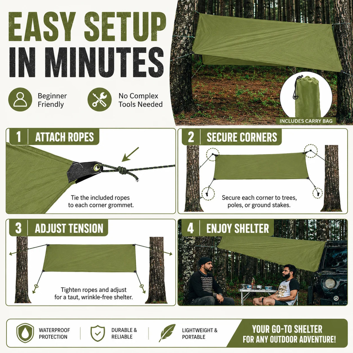 Outdoor Waterproof Camping Tarp Shelter With Grommets For Hiking and Camping