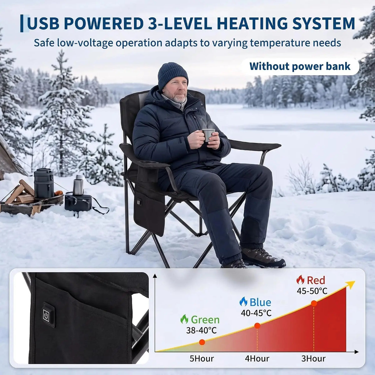 HiMISS Heated Folding Camping Chair With Dual-Zone Seat And Back