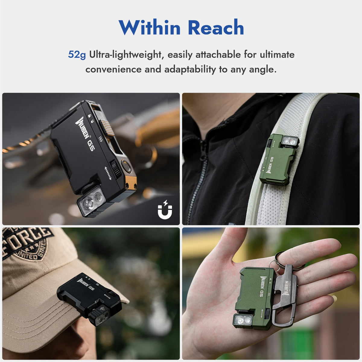 WUBEN G5 Rechargeable Magnetic LED EDC Flashlight for Handsfree Use