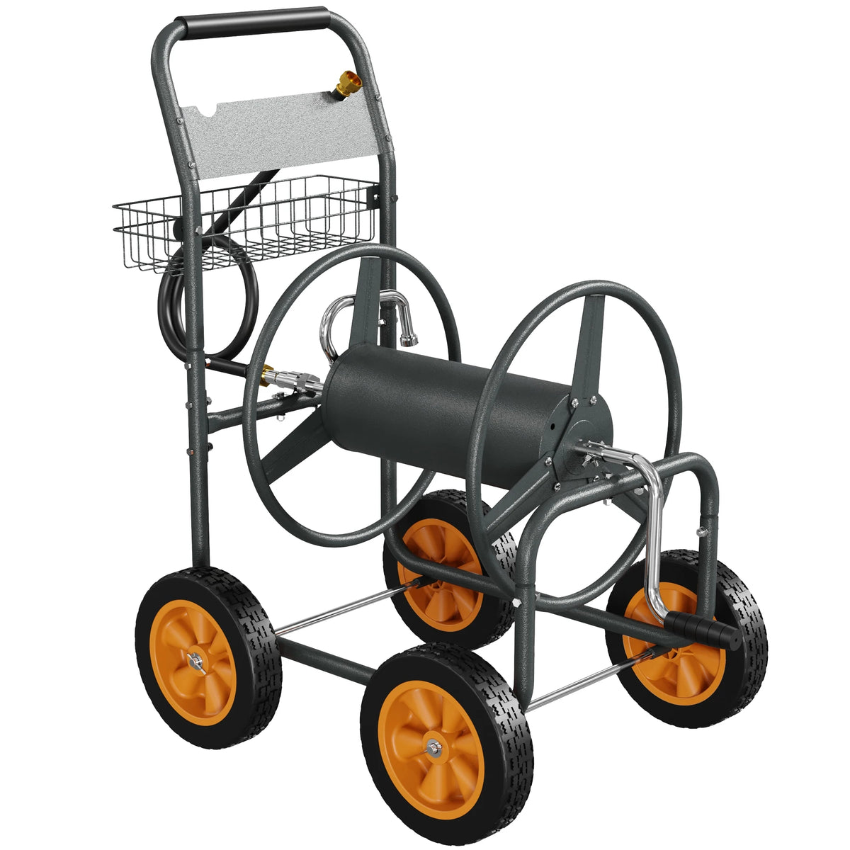 Upgrade Hose Reel Cart Garden Hose Cart 4 Wheels 300FT Capacity with Buckle 1.8m 20mm Hose Outdoor Water Hose Storage Trolley Easy Assembly – For Lawn, Yard, Patio, Car Washing
