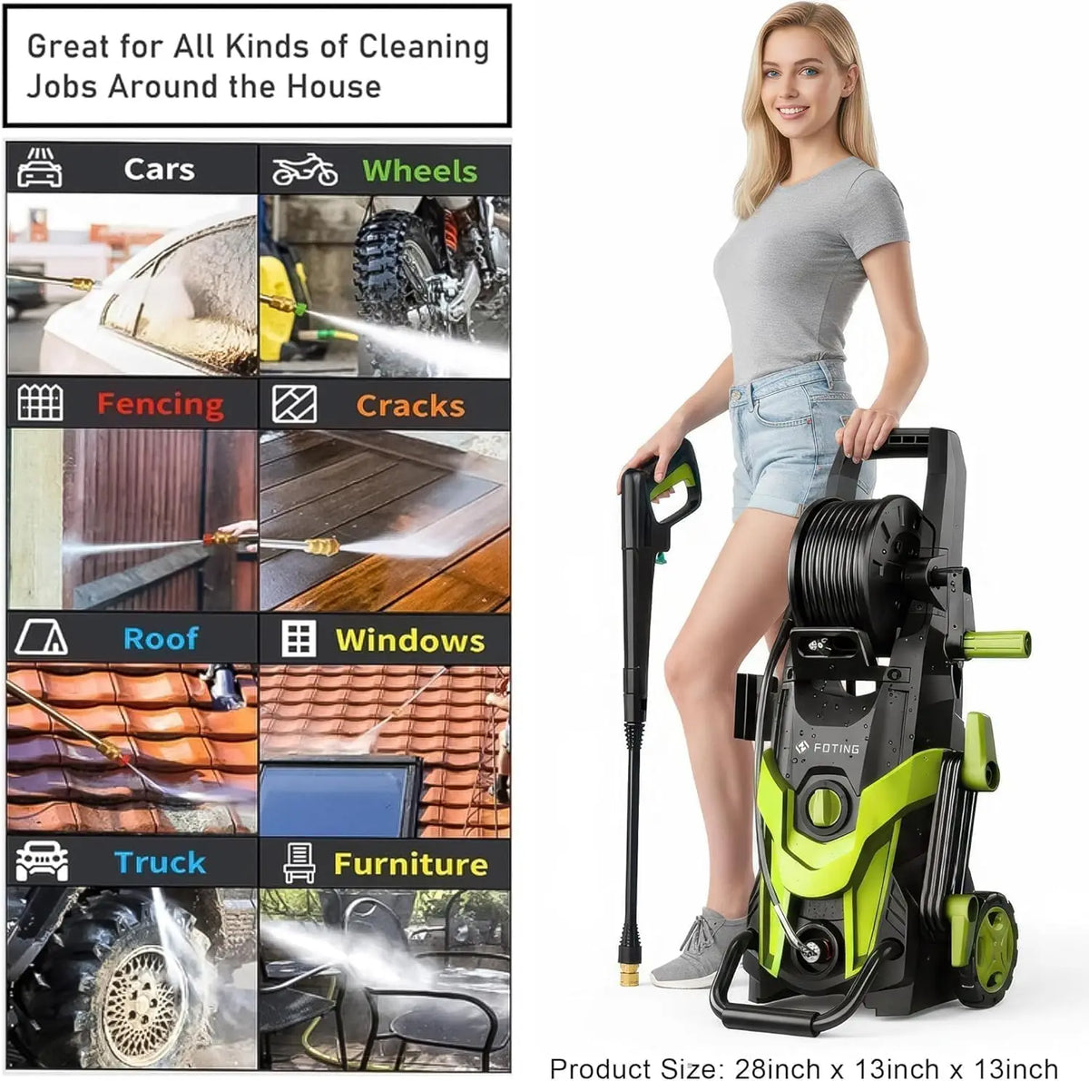Foting Electric Pressure Washer 4800 PSI For Home Driveway Cleaning