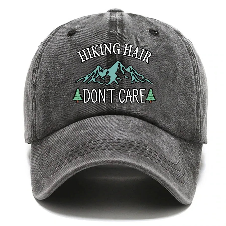 Hiking Hair Don't Care Baseball Cap, Vintage Adjustable Cotton Cap, Birthday Thank You Gifts for Camping Lovers Hiker