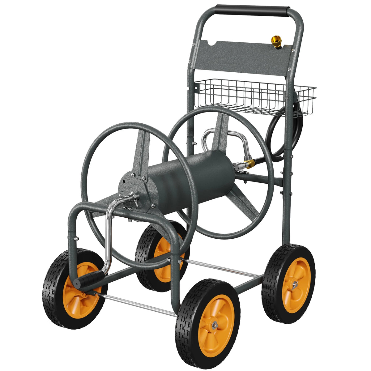 Upgrade Hose Reel Cart Garden Hose Cart 4 Wheels 300FT Capacity with Buckle 1.8m 20mm Hose Outdoor Water Hose Storage Trolley Easy Assembly – For Lawn, Yard, Patio, Car Washing