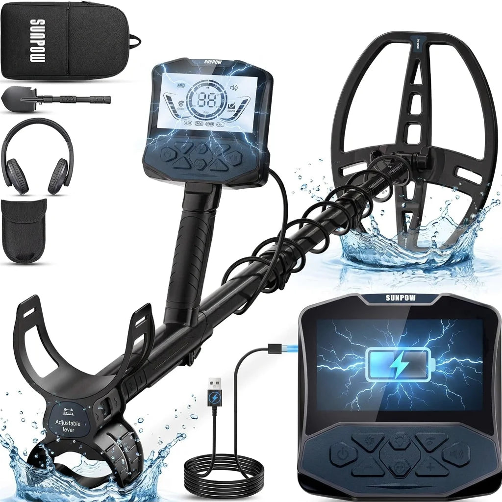 SUNPOW Professional Rechargeable Waterproof Metal Detector for Treasure Hunting