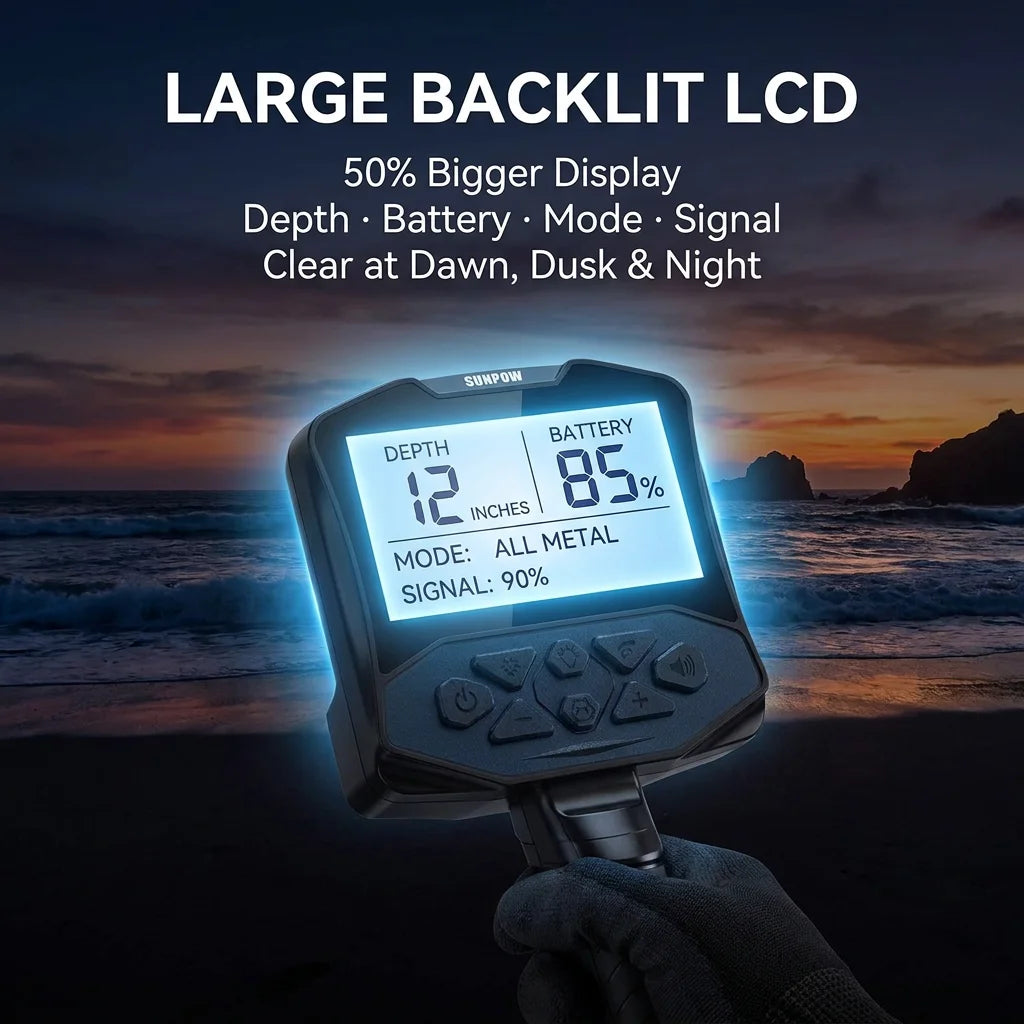 SUNPOW Professional Rechargeable Waterproof Metal Detector for Treasure Hunting