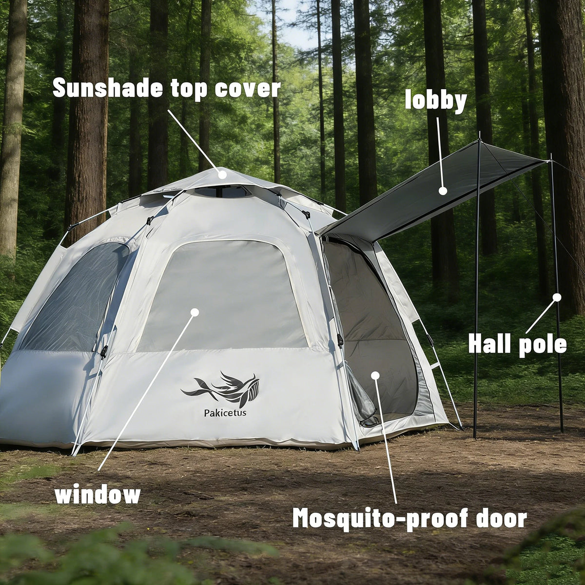 Pakicetus Instant Pop Up Camping Tent With Quick Easy Setup