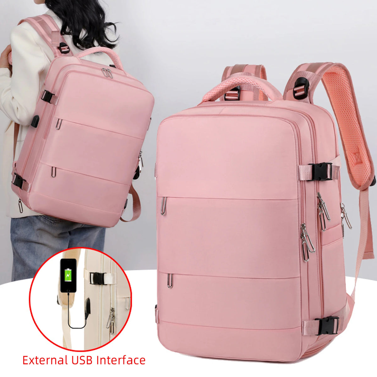 Large Capacity Backpack Carry On Luggage Travel Bags with USB Charging Port Waterproof Laptop Bag for Outdoor Hiking Climbing