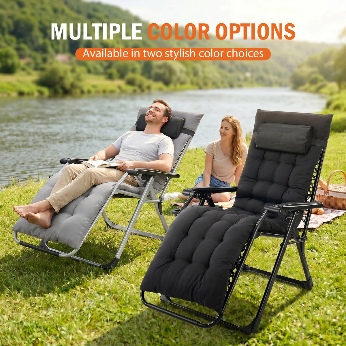 JHK Zero Gravity Reclining Camping Chair With Cushion Cup Holder