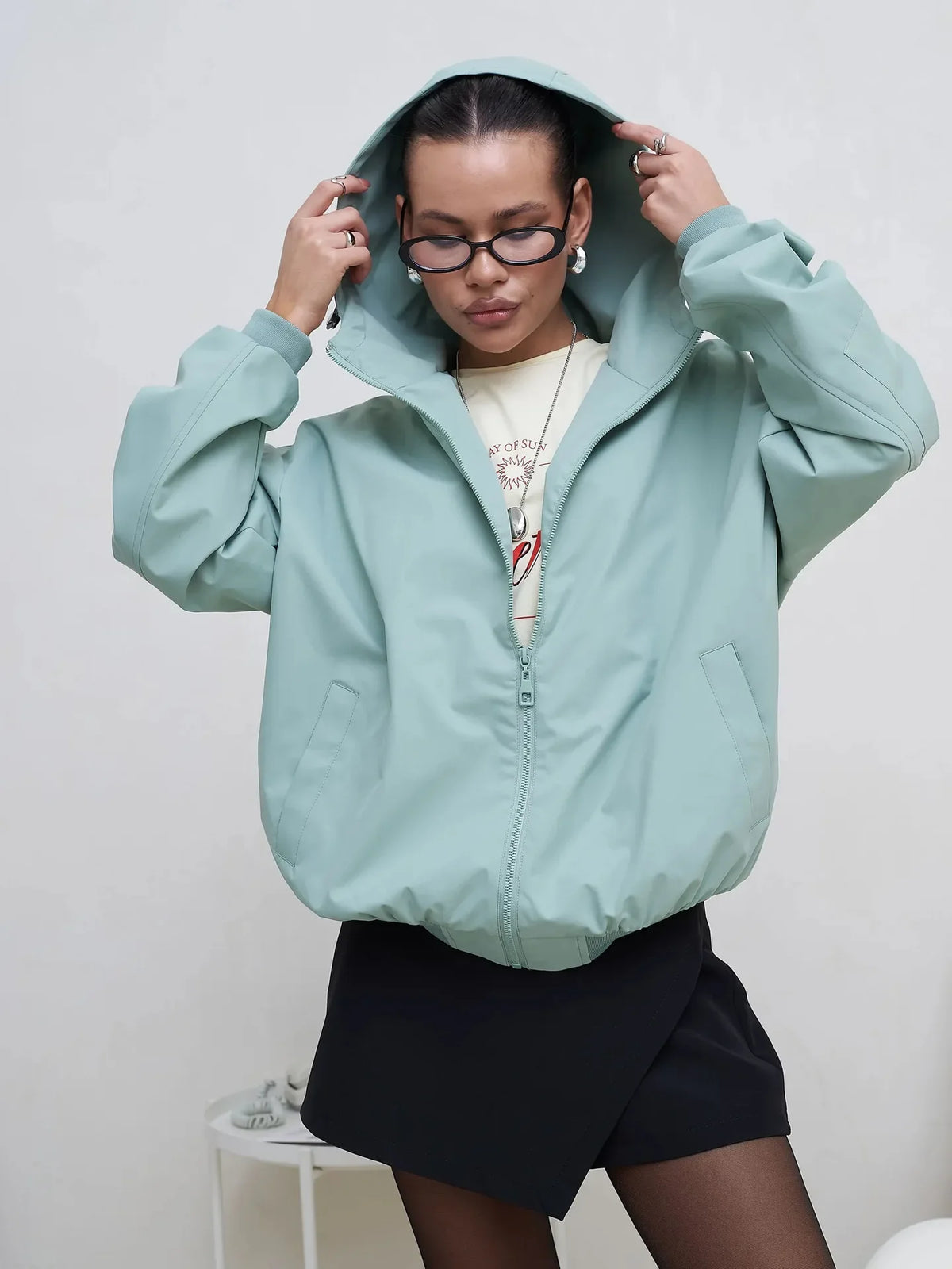 Womens Windproof Hooded Jacket With Secure Zipper Closure
