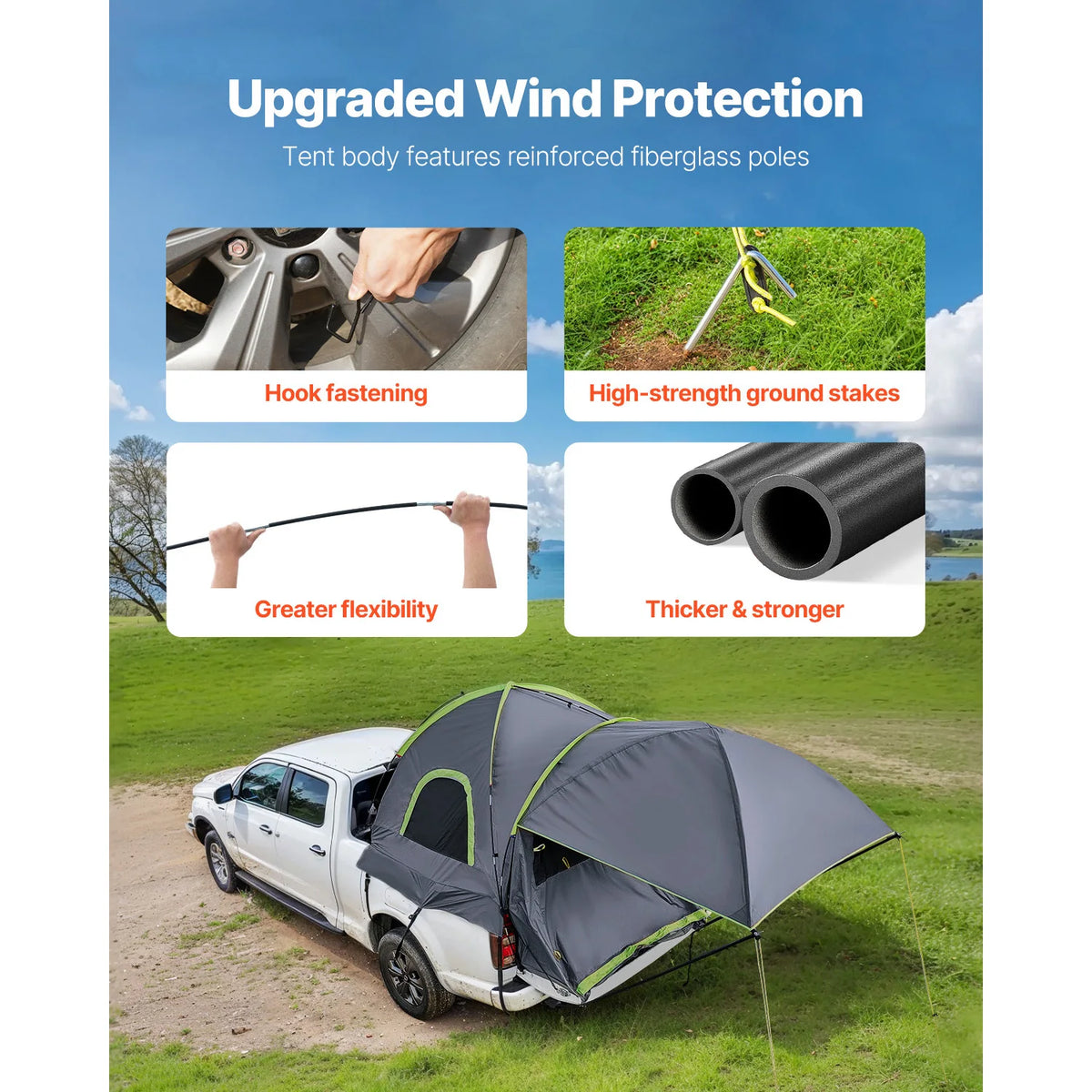 SucceBuy Pickup Truck Tent for Camping Waterproof PU2000 2-3 Person Truck Bed Tent Truck Bed Camper Shell with Expandable Awning