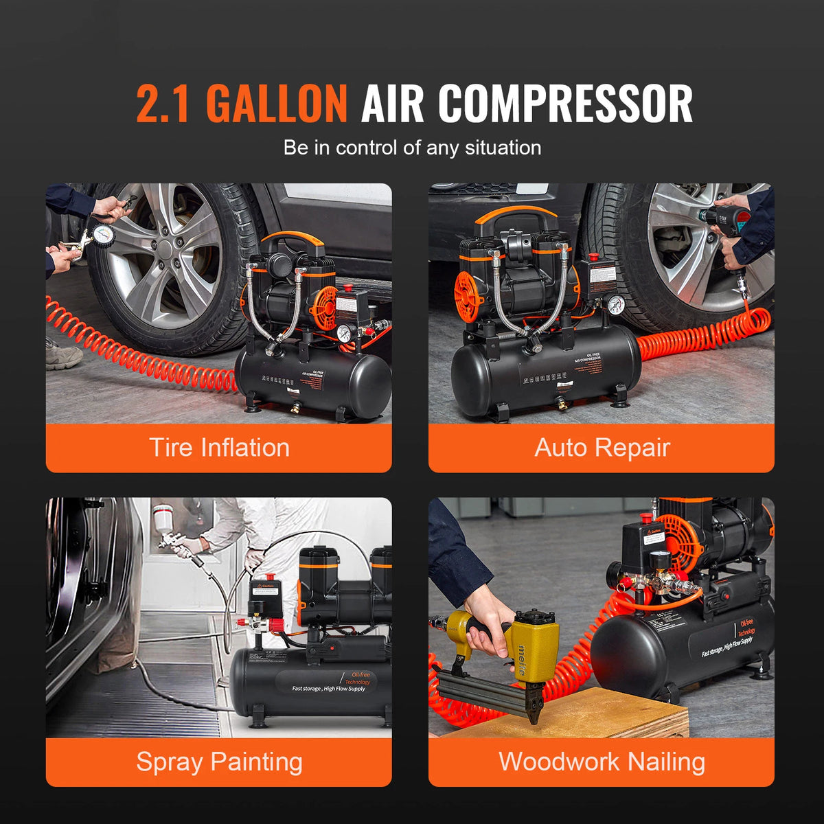 SucceBuy Silent Air Compressor 900W 1450W 1800W Quiet Oil-free Portable Air Pump for Repair Tire Inflation Whisper Compressor