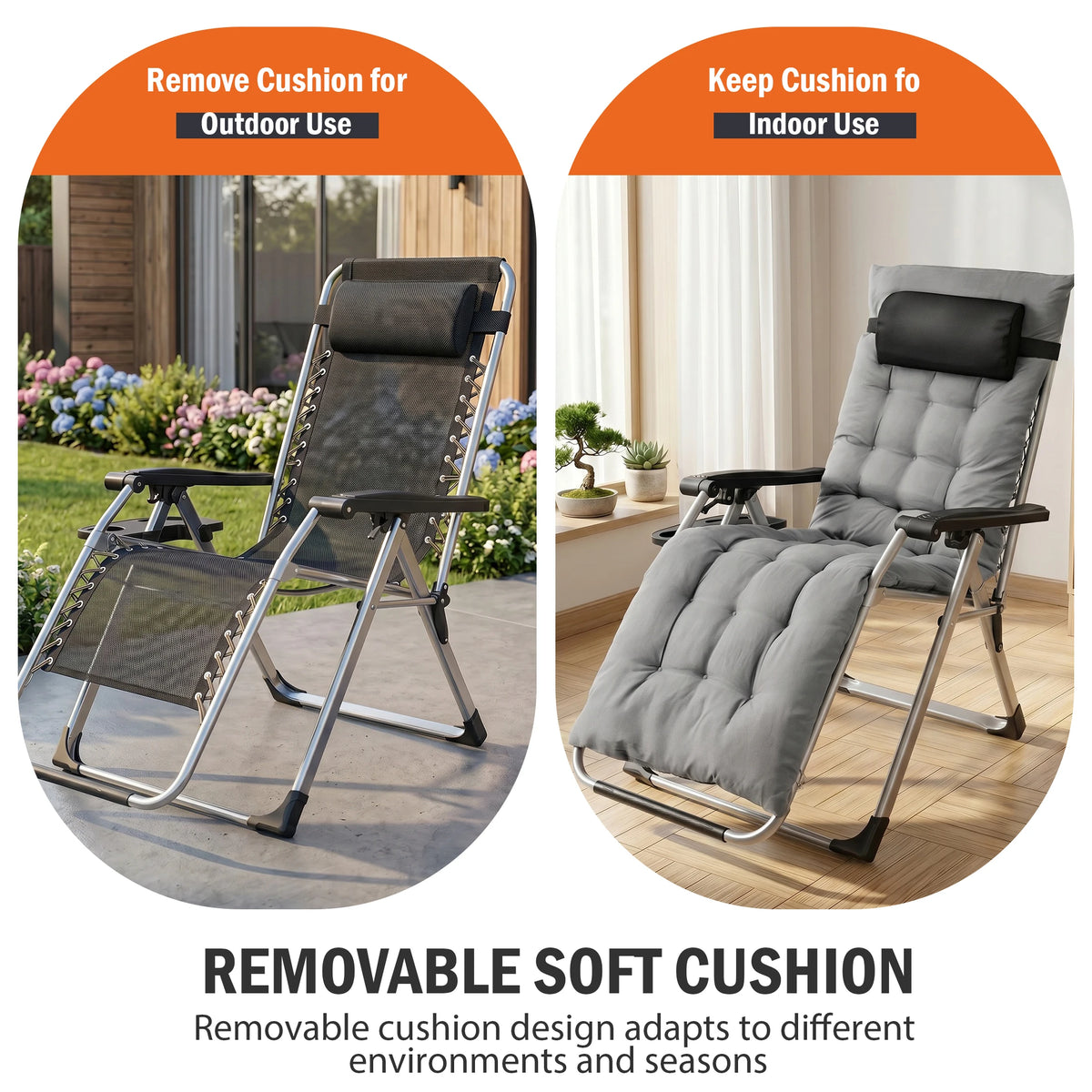 JHK Zero Gravity Reclining Camping Chair With Cushion Cup Holder