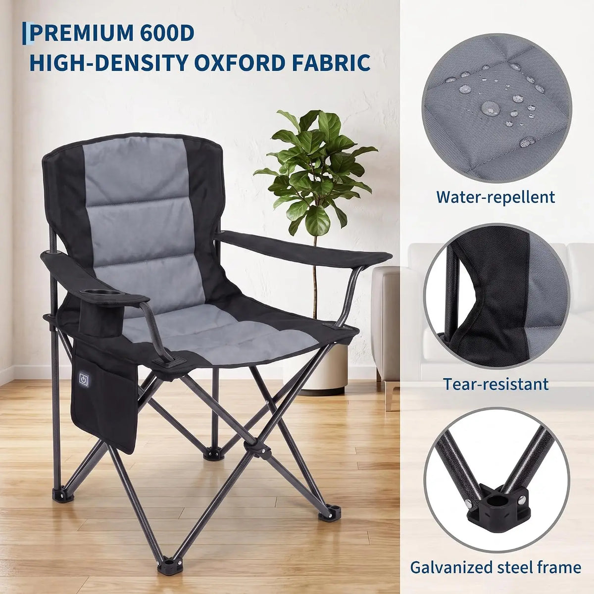 HiMISS Heated Folding Camping Chair With Dual-Zone Seat And Back