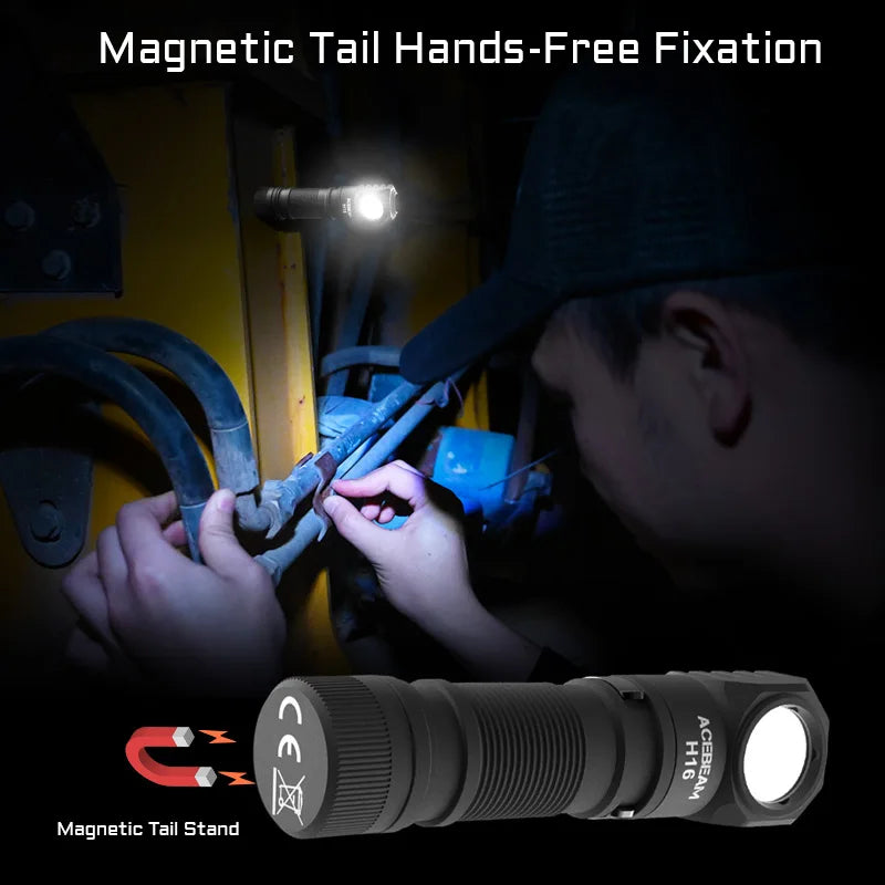 ACEBEAM H16 Super Lightweight Headlamp AA battery LED Right Angle Light EDC Flashlight, Available 5000K CRI 90/6500K 1000 lumens