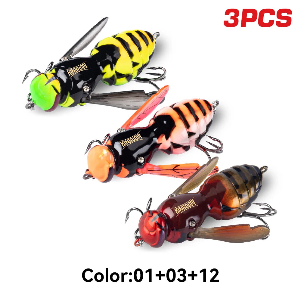 Kingdom 3pcs Fishing Lures Artificial Bait 4.2g 40mm 6.6g 48mm Floating Insect Bionic Swimbaits Wobblers Hard Baits For Bass Pike Fishing