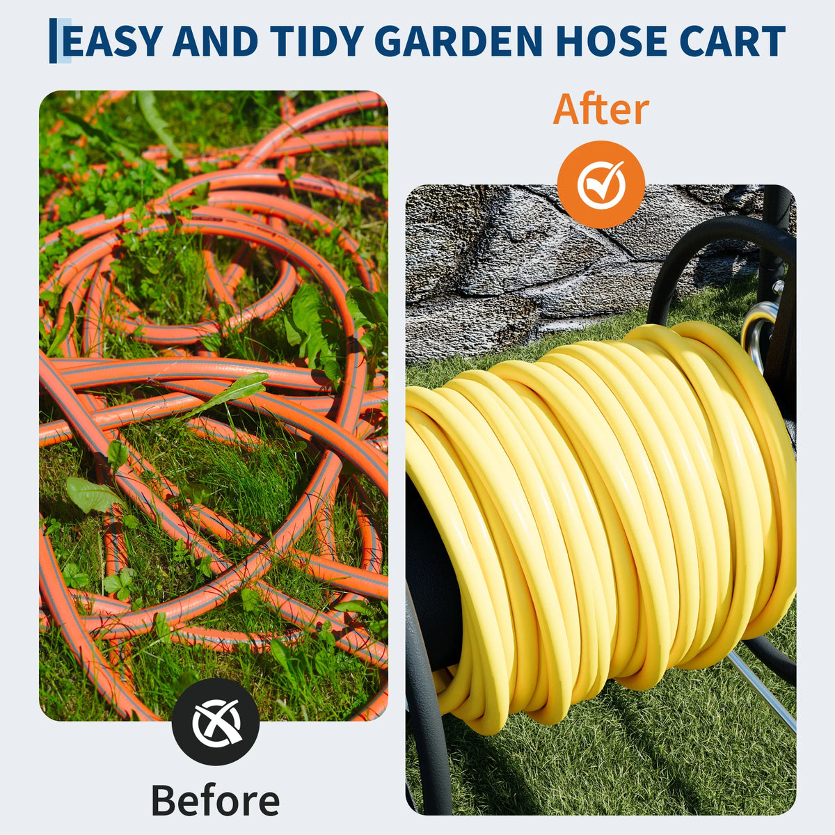 Upgrade Hose Reel Cart Garden Hose Cart 4 Wheels 300FT Capacity with Buckle 1.8m 20mm Hose Outdoor Water Hose Storage Trolley Easy Assembly – For Lawn, Yard, Patio, Car Washing