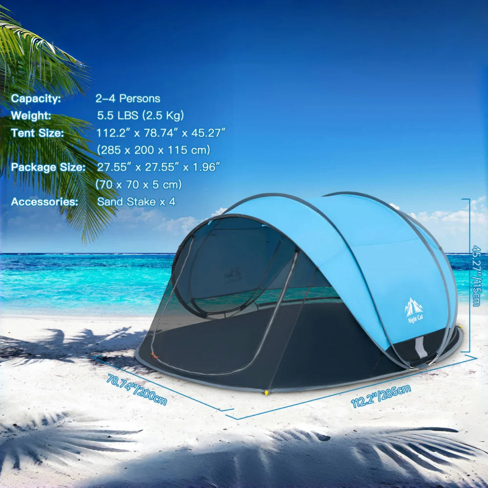 Night Cat Pop-up Beach Tent: Large Sun Shade Shelter for 2-4 Persons Picnic Sport Activities