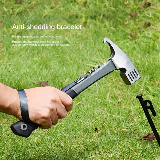 Camping Hammer with Tent Stake Remover - 10.8" Heavy Duty Multifunctional Steel Mallet Tool, Ergonomic Rubber Grip Handle
