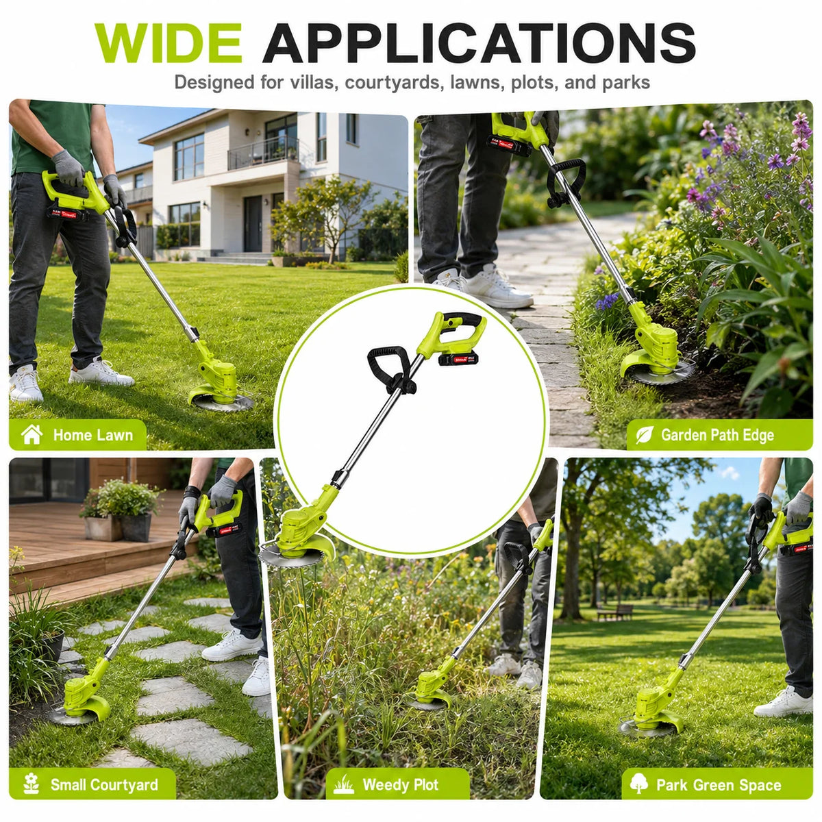 Tolife Cordless Weed Wacker String Trimmer, 2×2000mAh Battery Powered Electric Grass Trimmer, Adjustable Telescopic Pole Weed Eater with Metal Saw Blades, Full Accessory Kit for Lawn Yard Garden Weed Grass Cutting