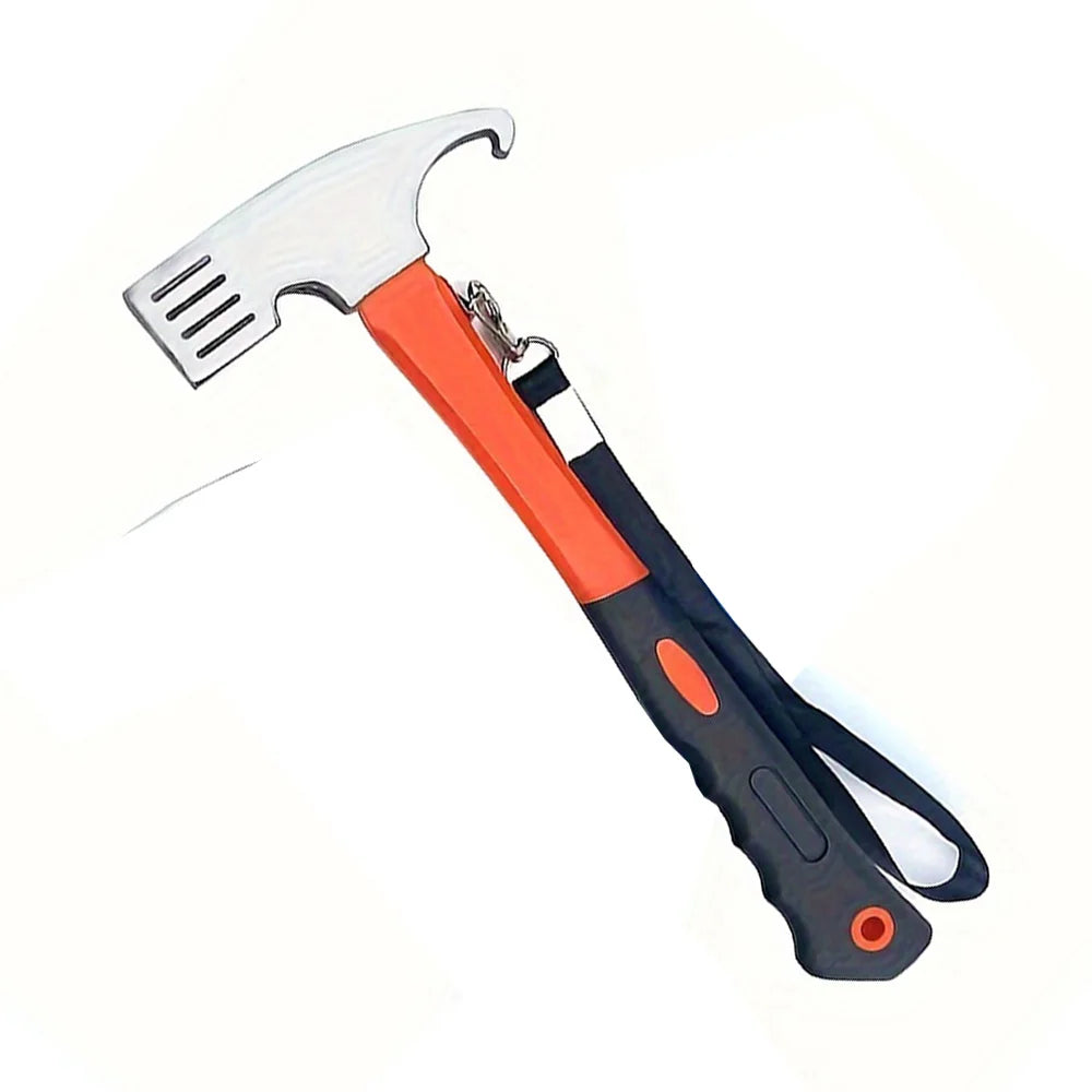 Camping Hammer with Tent Stake Remover - 10.8" Heavy Duty Multifunctional Steel Mallet Tool, Ergonomic Rubber Grip Handle
