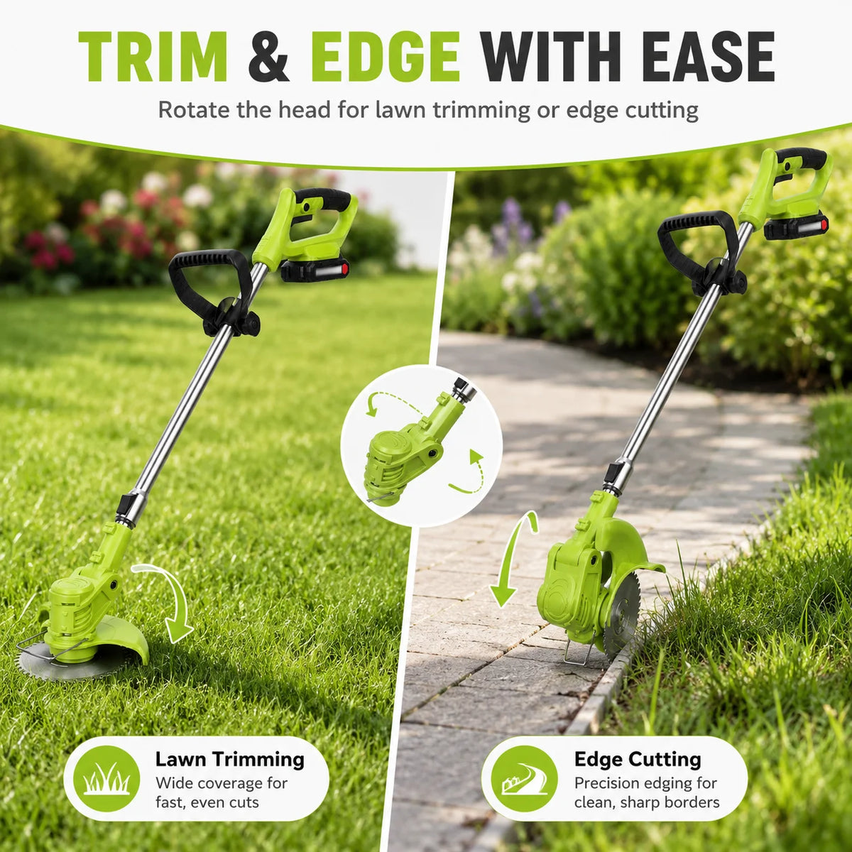 Tolife Cordless Weed Wacker String Trimmer, 2×2000mAh Battery Powered Electric Grass Trimmer, Adjustable Telescopic Pole Weed Eater with Metal Saw Blades, Full Accessory Kit for Lawn Yard Garden Weed Grass Cutting