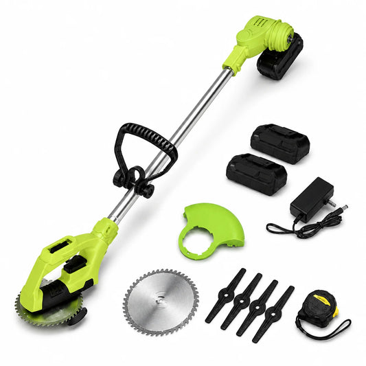 Tolife Cordless Weed Wacker String Trimmer, 2×2000mAh Battery Powered Electric Grass Trimmer, Adjustable Telescopic Pole Weed Eater with Metal Saw Blades, Full Accessory Kit for Lawn Yard Garden Weed Grass Cutting