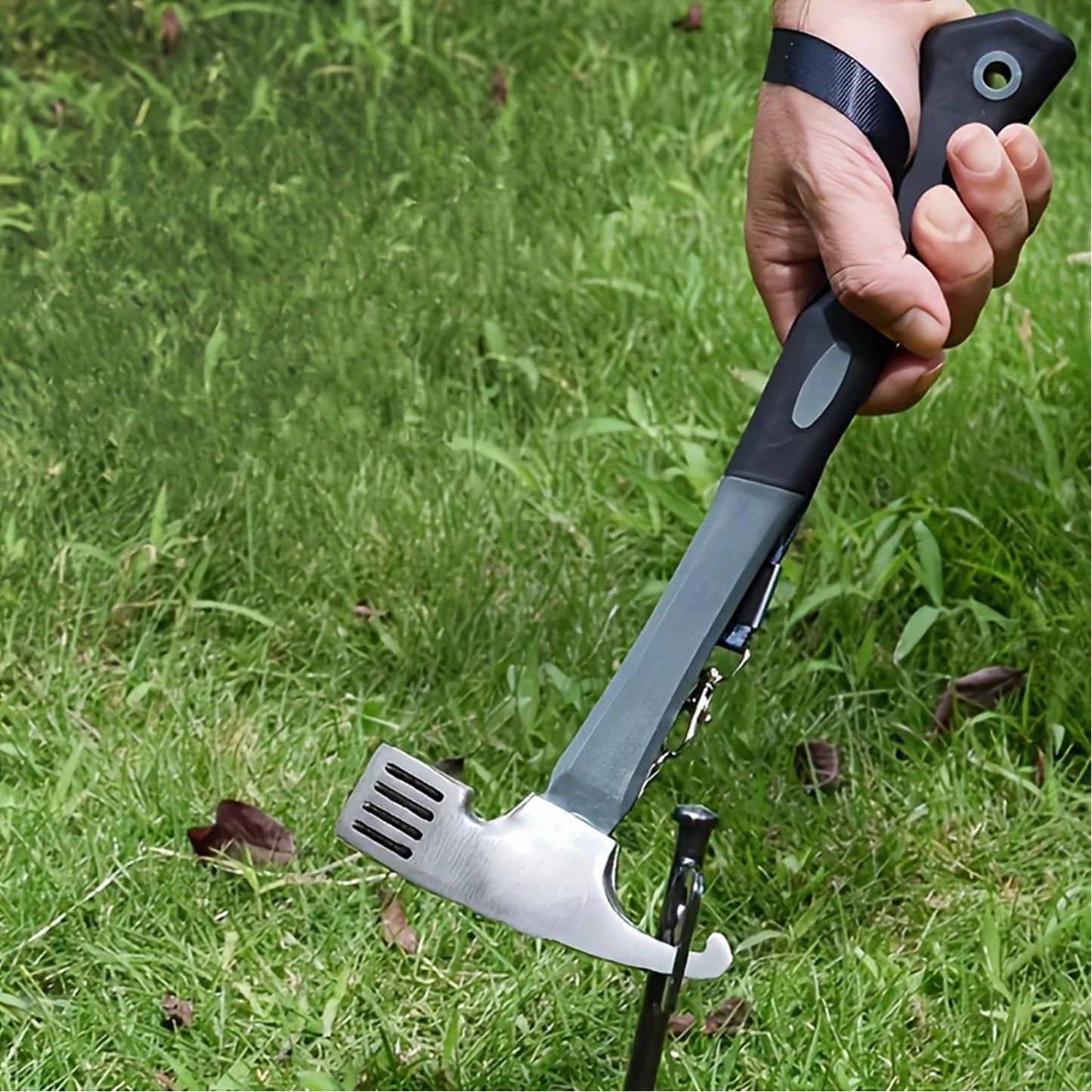 Camping Hammer with Tent Stake Remover - 10.8" Heavy Duty Multifunctional Steel Mallet Tool, Ergonomic Rubber Grip Handle