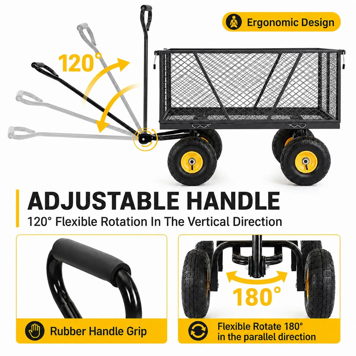 HiMISS Heavy Duty Steel Garden Cart With Removable Sides