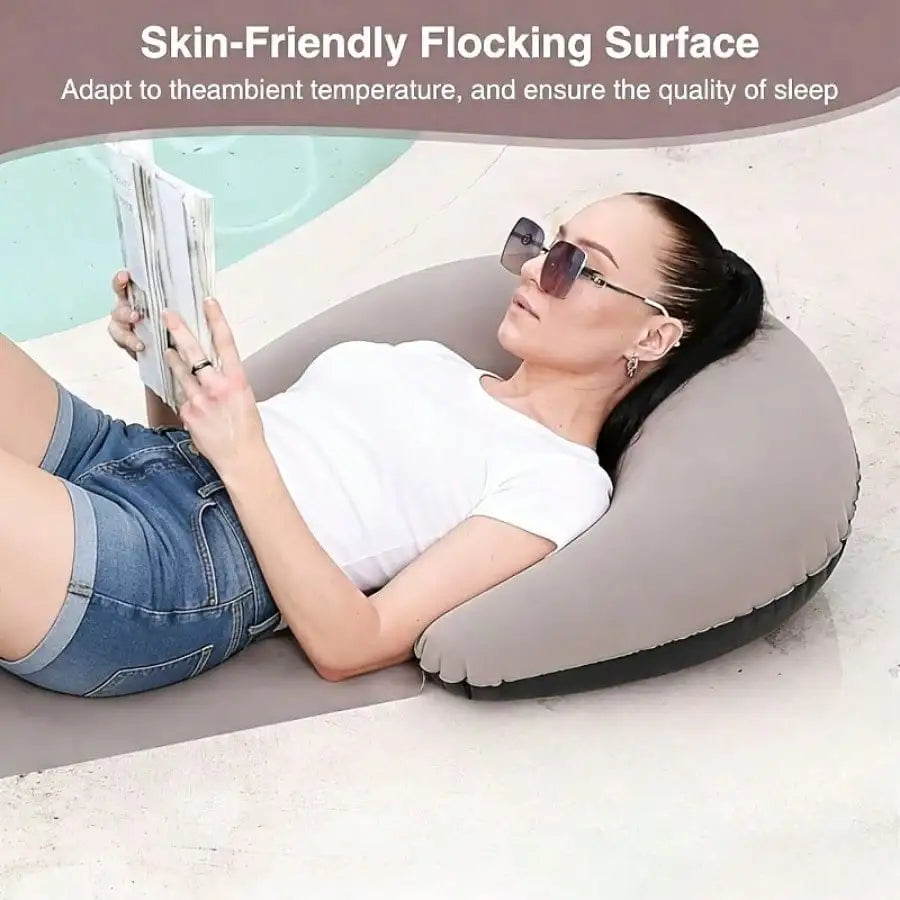 Inflatable Flocking Beach Mat with Integrated Pillow Headrest