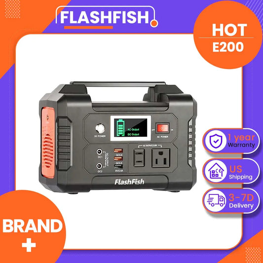 FlashFish E200 151Wh Portable Power Station 200W Pure Sine Wave Solar Generator, 40800mAh Battery Backup with AC/DC/USB Outputs, 7 Devices Charging, for Camping, Travel, Emergency, Outdoor Use